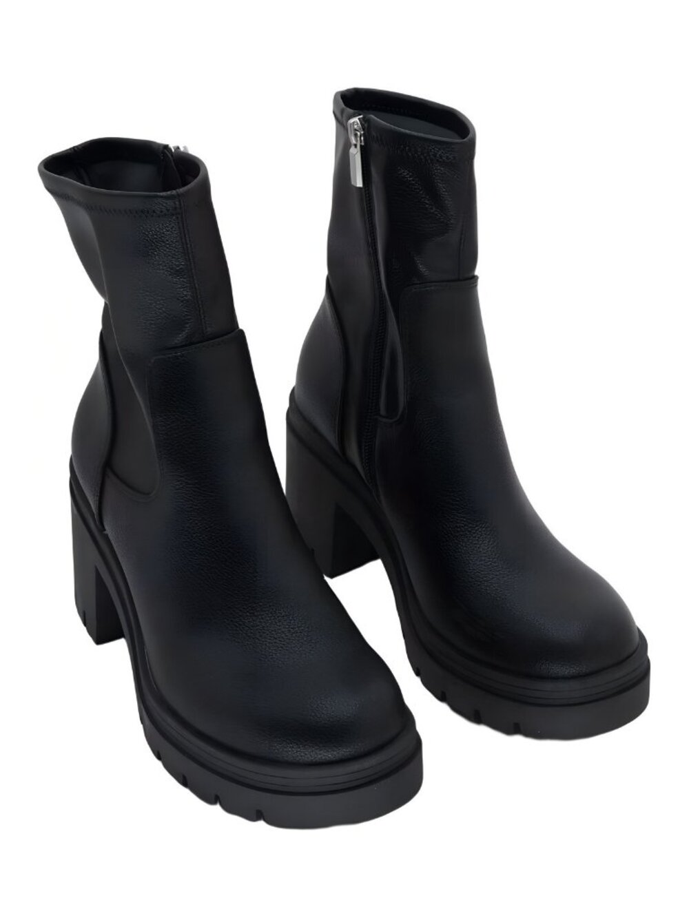 Wild Pair Women's Verona Block Heel Lug Stretch Boot Black Smooth Size 8.5M